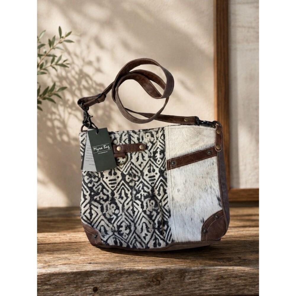 Myra Heron Cowhide Rug Crossbody Shoulder Bag Boho Western